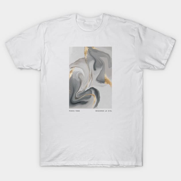 Abstract art marble grey and gold - Paris 1988 Regarde le ciel - Look at the sky T-Shirt by From Mars